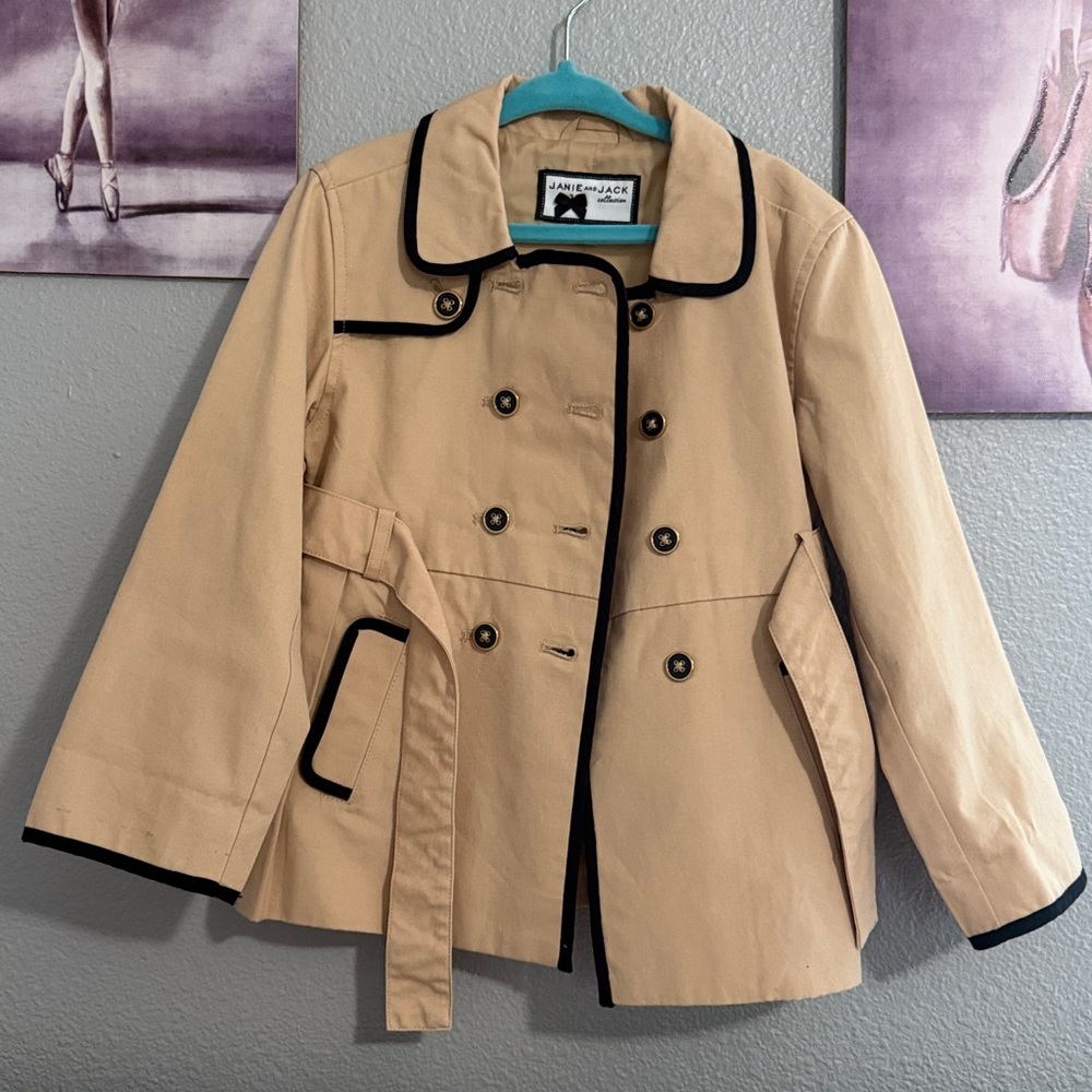 Janie and jack beige 3/4 years girls trench blazer jacket gold used cotton